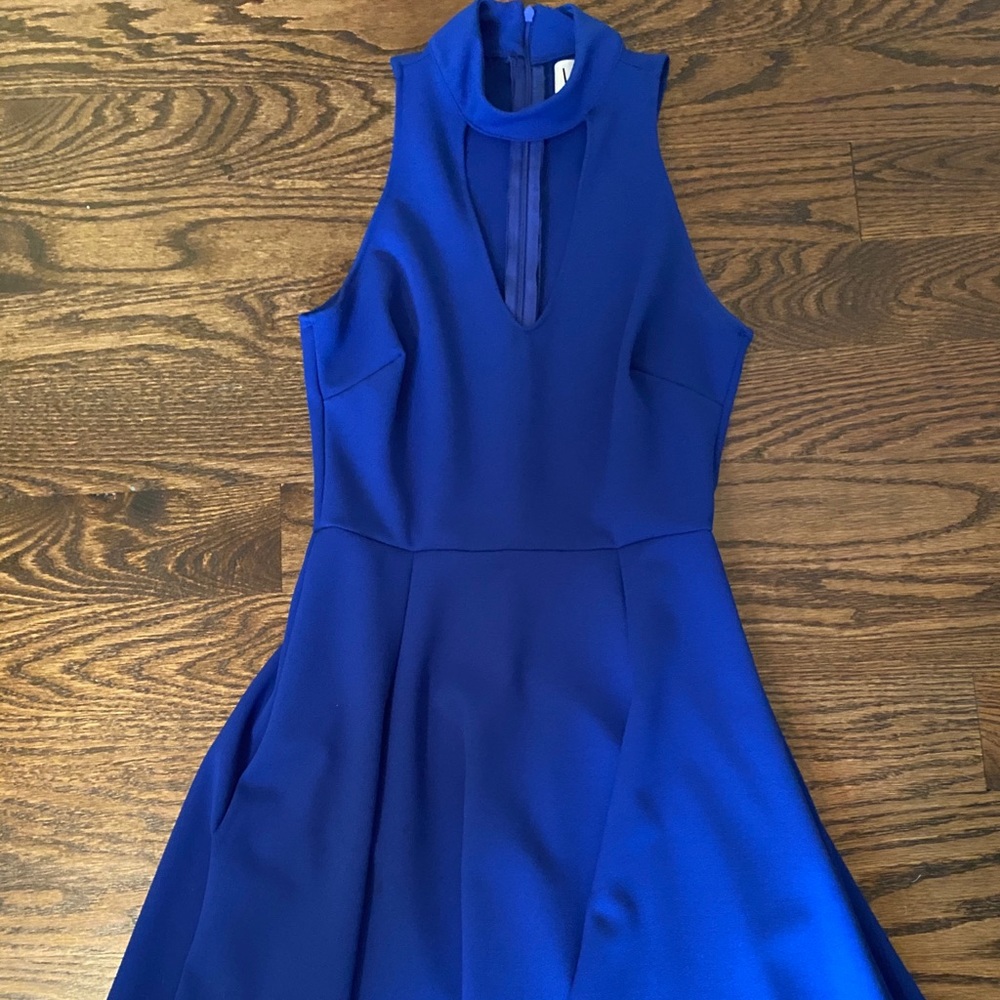 Royal Blue V neck Choker Skater Dress